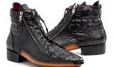 Paul Parkman Crocodile Textured Leather Men's Zipper Boots in Black