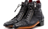 Paul Parkman Crocodile Textured Leather Men's Zipper Boots in Black