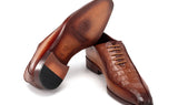 Paul Parkman Men's Camel Brown Croco Textured Leather Bicycle Toe Oxfords (ID#94-255) — view 3