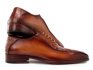 Paul Parkman Men's Camel Brown Croco Textured Leather Bicycle Toe Oxfords (ID#94-255) — view 4