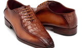 Paul Parkman Men's Camel Brown Croco Textured Leather Bicycle Toe Oxfords (ID#94-255) — view 5