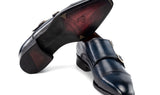 Paul Parkman Men's Goodyear Welted Double Monkstrap Shoes in Navy Blue