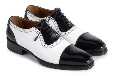 Paul Parkman Men's Goodyear Welted Cap Toe Oxfords in Black & White