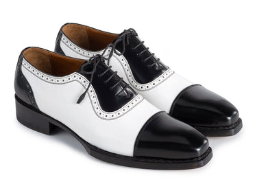 Paul Parkman Men's Goodyear Welted Cap Toe Oxfords in Black & White