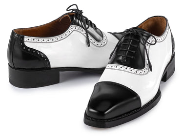 Paul Parkman Men's Goodyear Welted Cap Toe Oxfords in Black & White