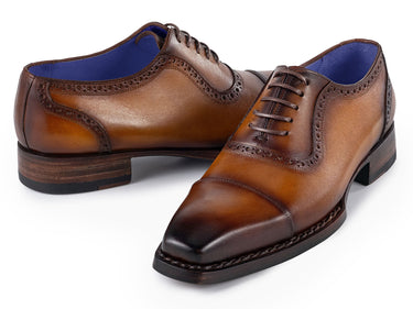 Paul Parkman Men's Goodyear Welted Burnished Cap Toe Oxfords in Camel Brown