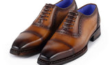 Paul Parkman Men's Goodyear Welted Burnished Cap Toe Oxfords in Camel Brown