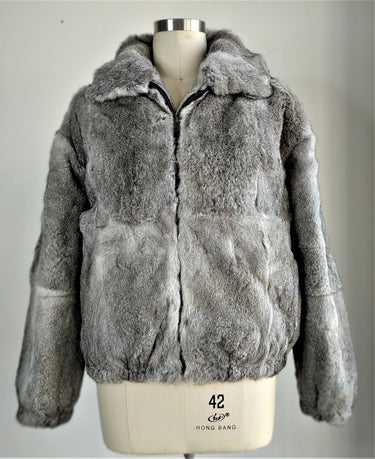 Calvere Furs Men's Hare Rabbit Jacket in Chinchilla