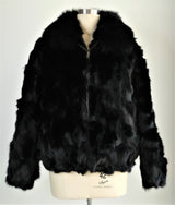 Calvere Furs Men's Fox Bomber Jacket with Full Skin Fox Collar in Black