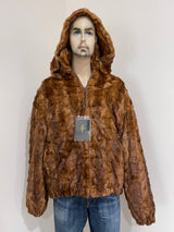 Calvere Furs Men's Diamond Mink Jacket with Detachable Hood in Whiskey