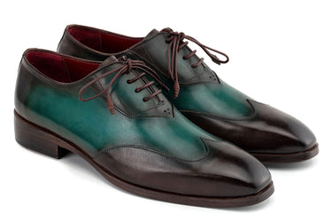 Paul Parkman Patina Leather Wingtip Oxford Shoes in Brown & Green