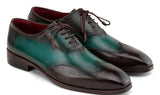 Paul Parkman Patina Leather Wingtip Oxford Shoes in Brown & Green