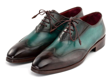 Paul Parkman Patina Leather Wingtip Oxford Shoes in Brown & Green