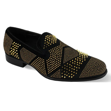 After Midnight Ozzy Velvet Studded Smoker Shoes in Black / Gold #color_ Black / Gold