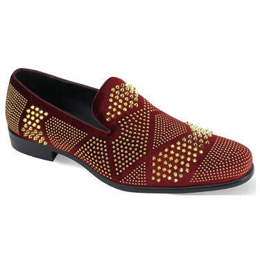 After Midnight Ozzy Velvet Studded Smoker Shoes in Wine / Gold #color_ Wine / Gold