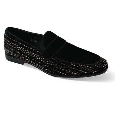 After Midnight Vincent Velvet Rhinestone Slip-On Smoking Loafers in Black / Gold