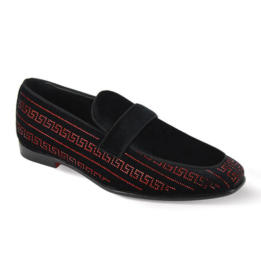After Midnight Vincent Velvet Rhinestone Slip-On Smoking Loafers in Black / Red #color_ Black / Red
