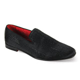 After Midnight Vito Velvet Rhinestone Slip-On Smoking Loafers in Black