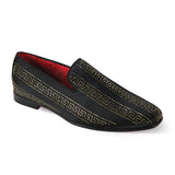 After Midnight Vito Velvet Rhinestone Slip-On Smoking Loafers in Black / Gold