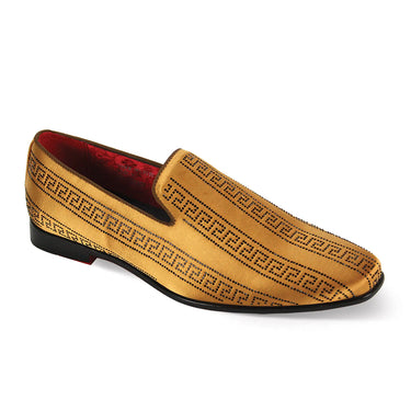 After Midnight Vito Velvet Rhinestone Slip-On Smoking Loafers in Gold / Black