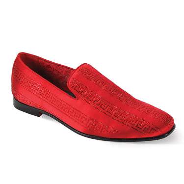 After Midnight Vito Velvet Rhinestone Slip-On Smoking Loafers in Red