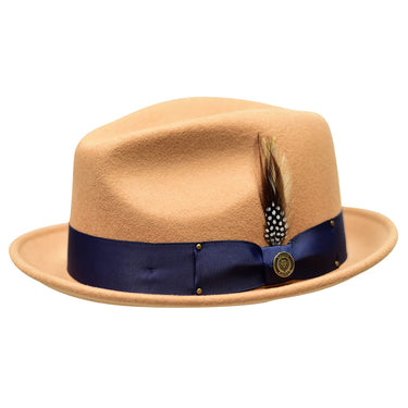 Bruno Capelo Blues Brothers Wool Pinch Front Trilby Hat in Acorn Navy Blue