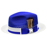Bruno Capelo Belvedere 2-Tone Straw Fedora Hat Snap Brim in Royal White