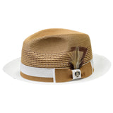 Bruno Capelo Belvedere 2-Tone Straw Fedora Hat Snap Brim in Tan White