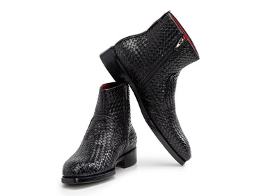 Paul Parkman Woven Leather Goodyear Welted Zipper Boots in Black
