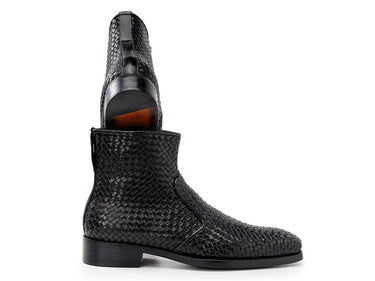 Paul Parkman Woven Leather Goodyear Welted Zipper Boots in Black