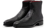 Paul Parkman Woven Leather Goodyear Welted Zipper Boots in Black