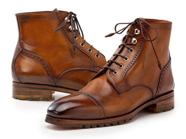 Paul Parkman Men's Burnished Leather Cap Toe Boots in Brown