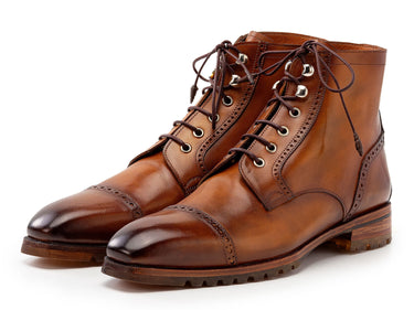 Paul Parkman Men's Burnished Leather Cap Toe Boots in Brown