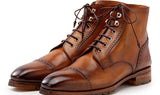 Paul Parkman Men's Burnished Leather Cap Toe Boots in Brown