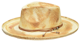 Bruno Capelo Bourbon Wide Brim Straw Fedora in Ivory Cognac Brown