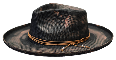 Bruno Capelo Bourbon Wide Brim Straw Fedora in Black Cognac Brown