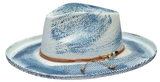 Bruno Capelo Bourbon Wide Brim Straw Fedora in Light Blue Denim Blue