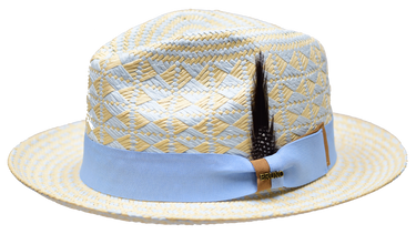 Bruno Capelo Belize Two-Tone Straw Snap Brim Fedora in Natural Light Blue