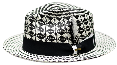 Bruno Capelo Belize Two-Tone Straw Snap Brim Fedora in White Black