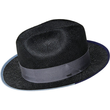 Bailey Hesmond Pinch Front Straw Fedora in Black / Blue
