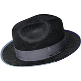 Bailey Hesmond Pinch Front Straw Fedora in Black / Blue