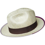 Bailey Hesmond Pinch Front Straw Fedora in Natural / Fuschia