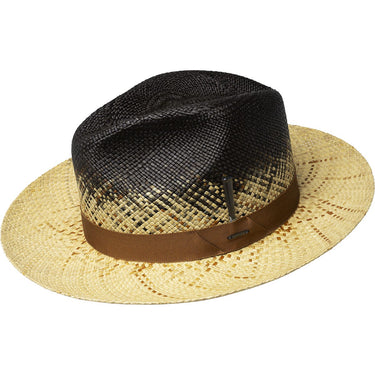 Bailey Warlick Genuine Panama Pinch Front Straw Fedora in Charcoal / Rust