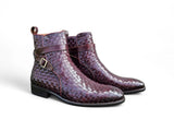 Basket Weave Calfskin Buckle Boot in Burgundy