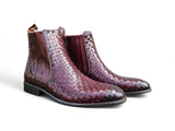 Basket Weave Leather Chelsea Boot in Burgundy