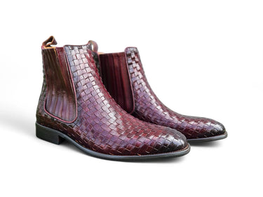 Basket Weave Leather Chelsea Boot in Burgundy