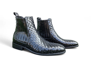 Basket Weave Leather Chelsea Boot in Black