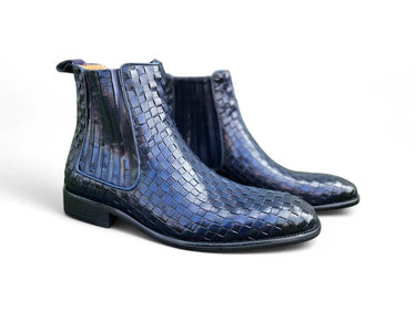 Basket Weave Leather Chelsea Boot in Navy