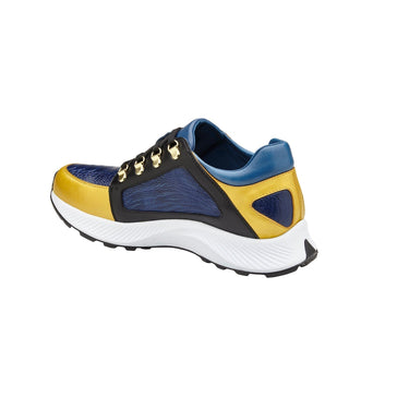 Belvedere Adam in Gold, Electric Blue & Black Exotic Ostrich / Calf-Skin Leather Sneaker