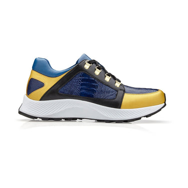 Belvedere Adam in Gold, Electric Blue & Black Exotic Ostrich / Calf-Skin Leather Sneaker in Gold Electric Blue Black